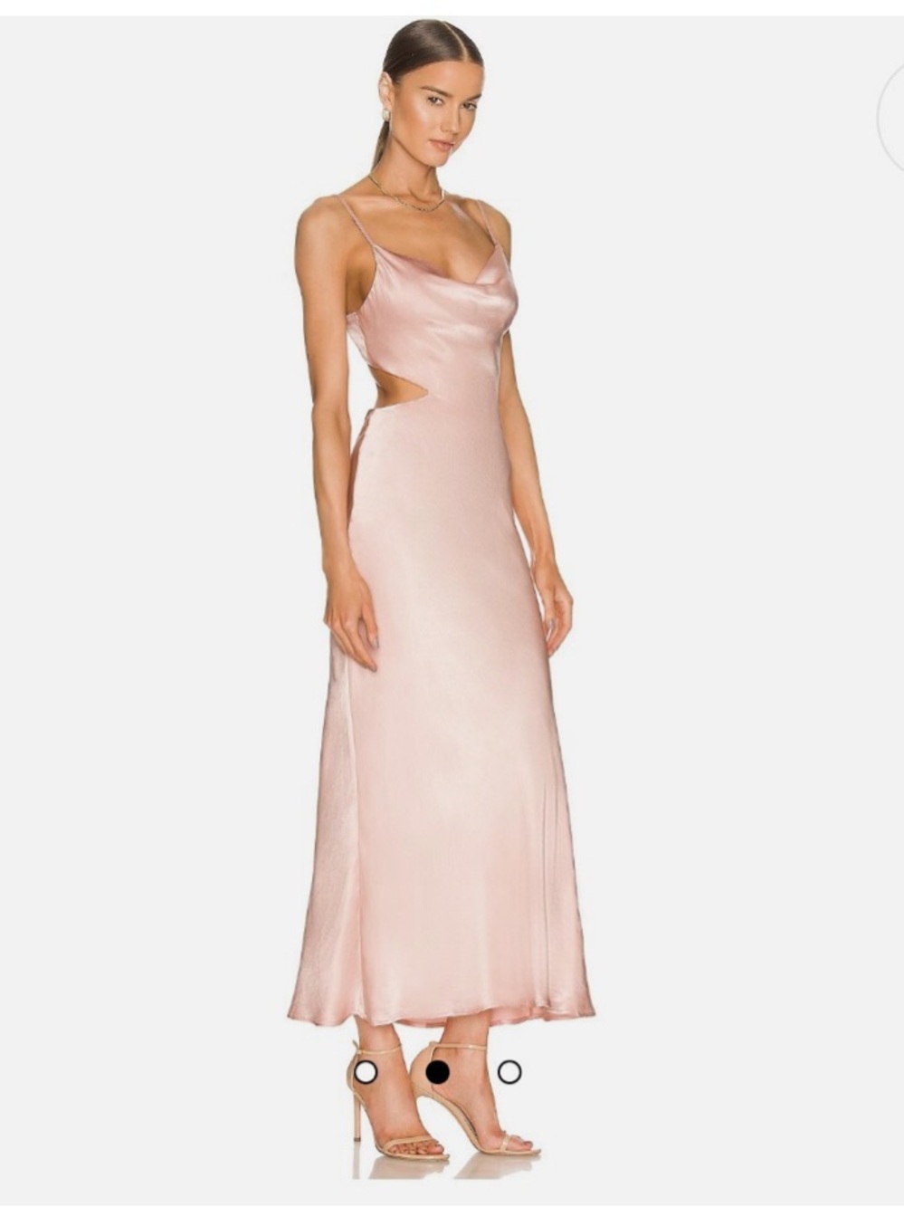 Bardot Satin Cut-Out Maxi Dress in Pink Rose